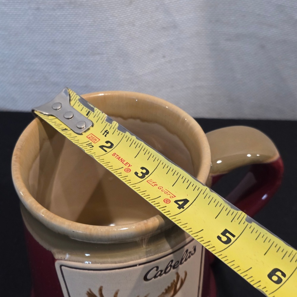 Cabelas Moose Relief Stoneware Coffee Mug Burgundy Red Tan 20oz Lodge 2018 - Picture 10 of 10